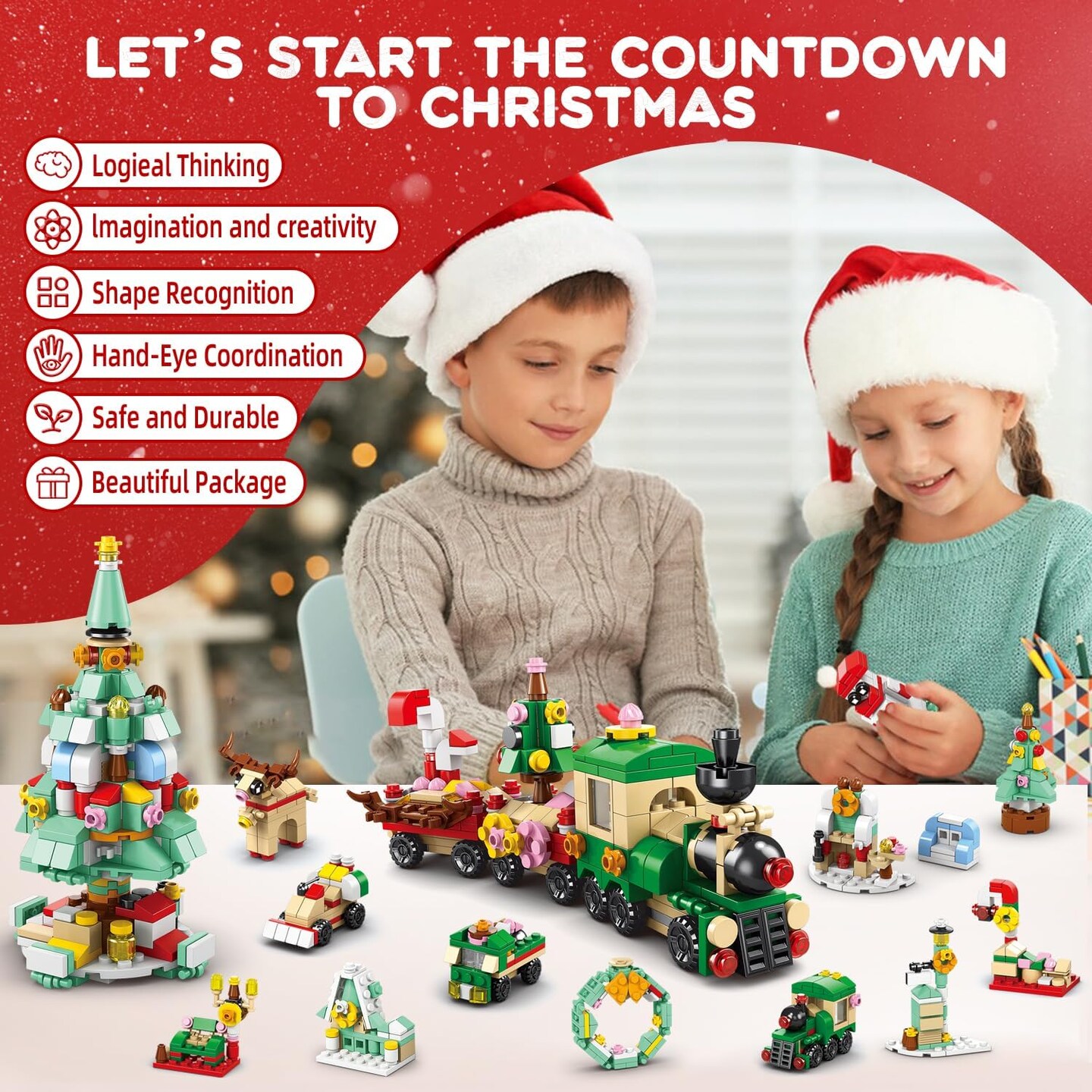 544 Piece Children&#x27;s Christmas Advent Gifts 2024, STEM Play Sets, Christmas Themed Mini-Block Sets, Surprise Collection Party Atmosphere Gifts, for Kids Boys Girls Ages 6+