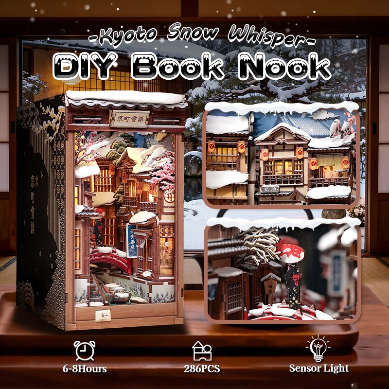 Kyoto Snow Whisper DIY Book Nook Kit with LED Light, Japanese