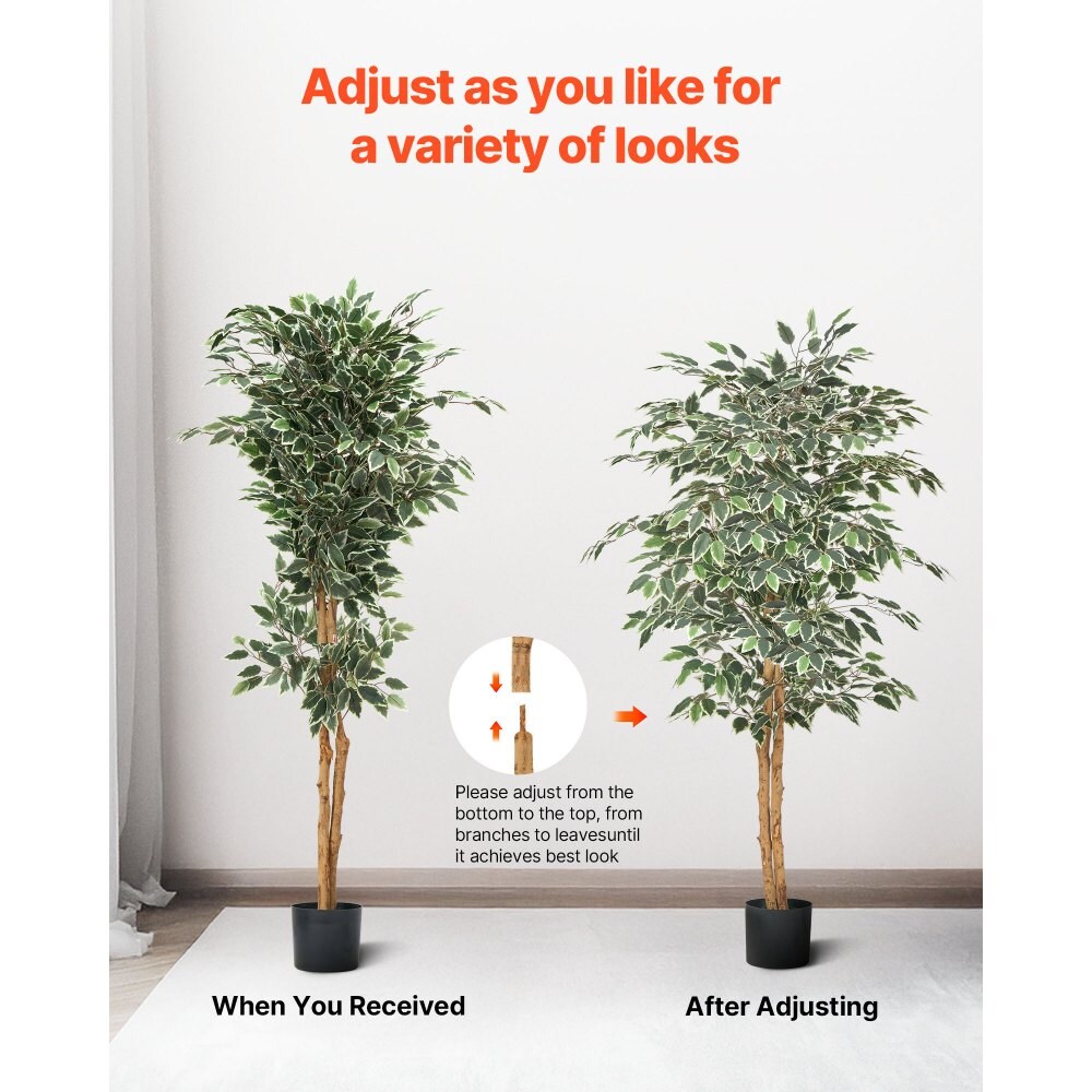 Lifelike 5ft Green Artificial Faux Ficus Tree with Flexible Branches for Modern Living Room or Office