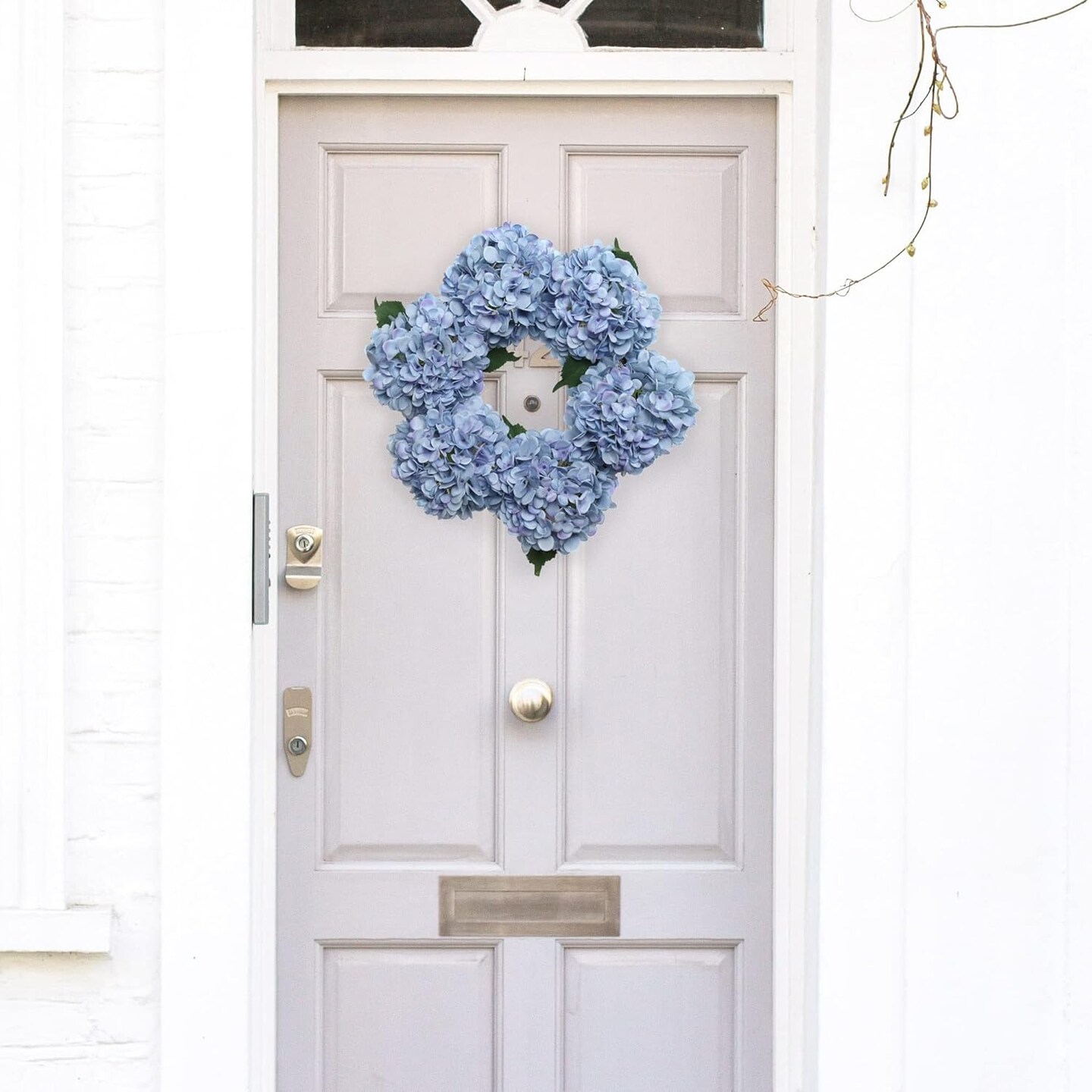 15" Blue Hydrangea Wreaths - 2-Pack, Lifelike Blooms on Grapevine Base, Perfect for Front Door, Wall & Wedding Décor - Spring & Year-Round Accent, Floral Home by Artificial Flowers
