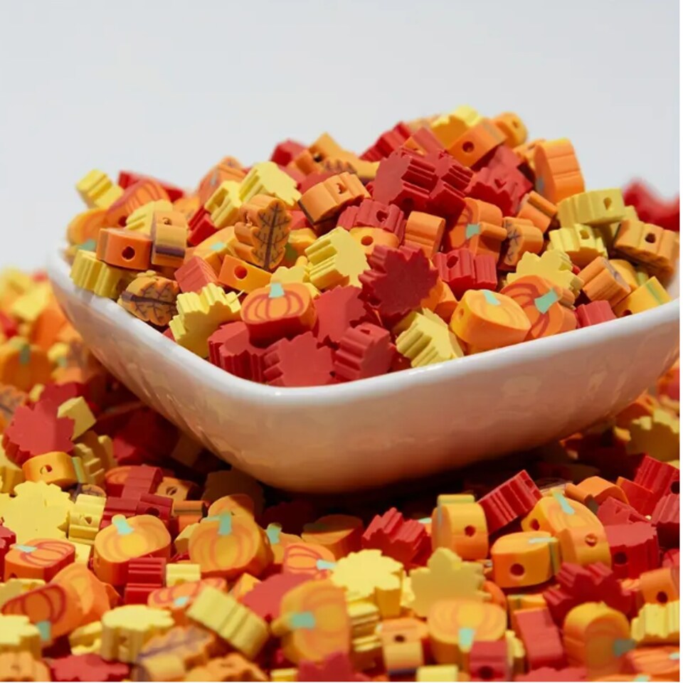 100 Soft Clay Beads in Autumn Colors – DIY Jewelry Making & Craft Supplies for Fall Bracelets, Necklaces, and Art Projects