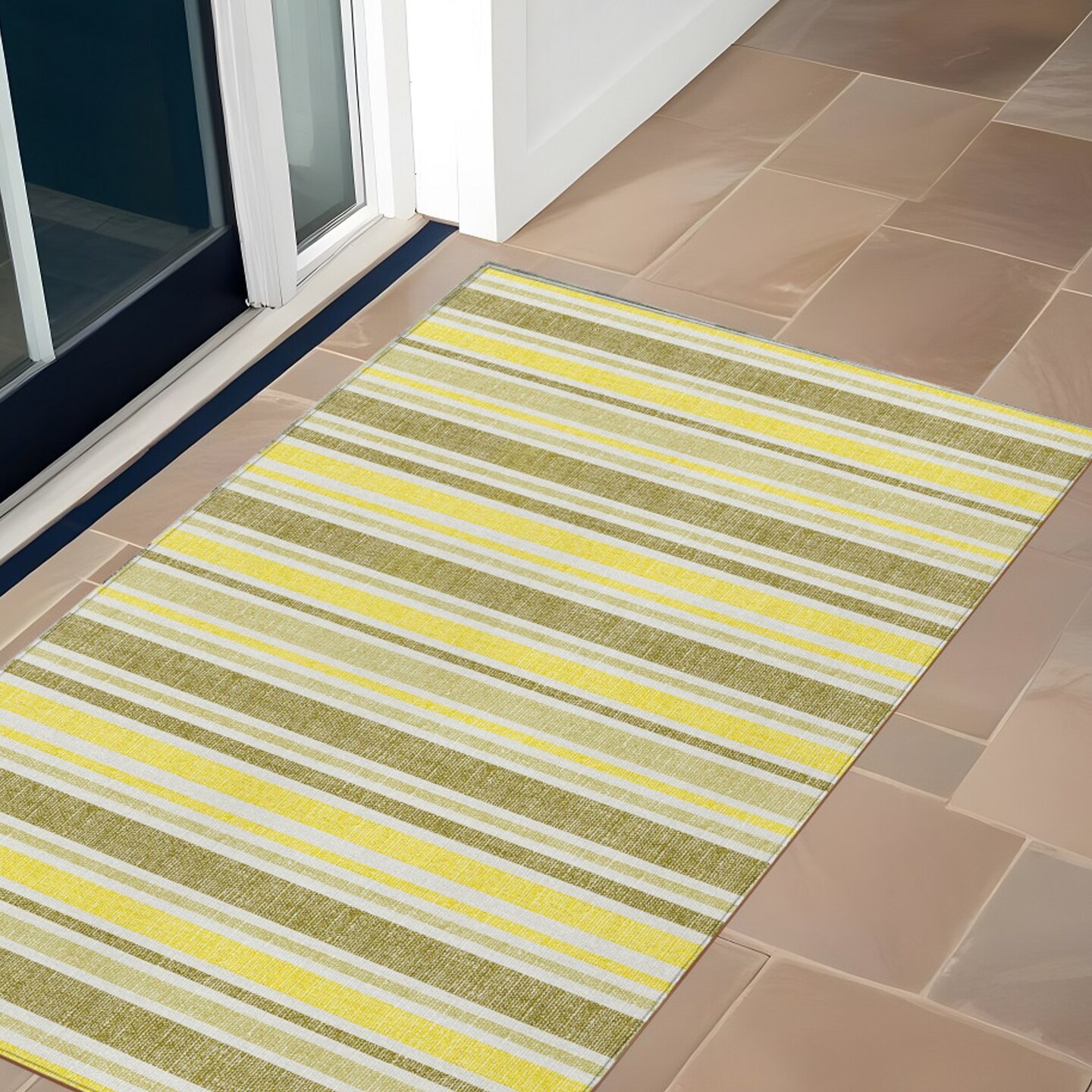 Edge Collections - 2' x 3' - Yellow - Striped Indoor Outdoor Area Rug for Cozy Spaces - 1 Piece