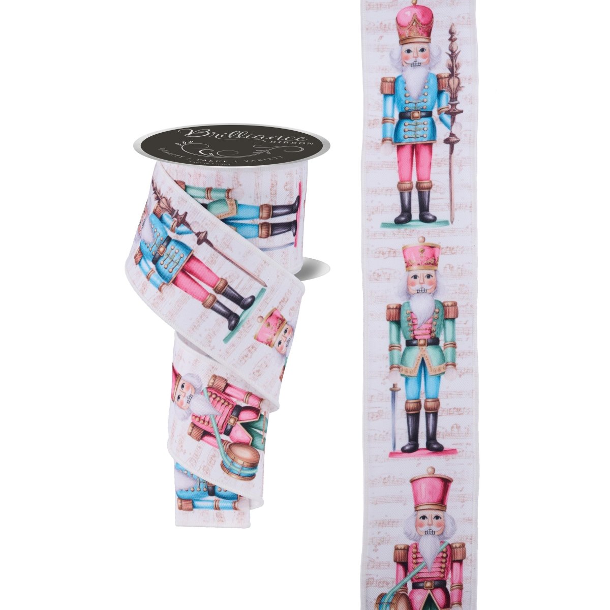 2.5&#x22; LS Nutcracker Ribbon: Ivory/Pink (10 Yards)