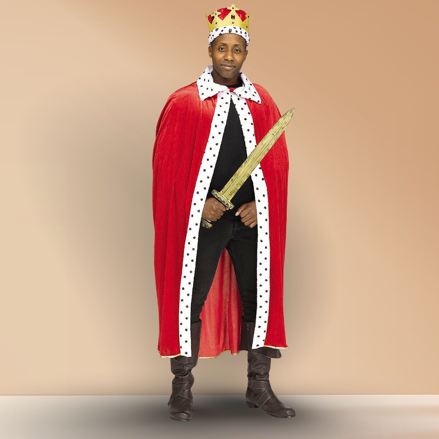 Adult King And Queen Costume Red Robe With Crown Halloween Outfit