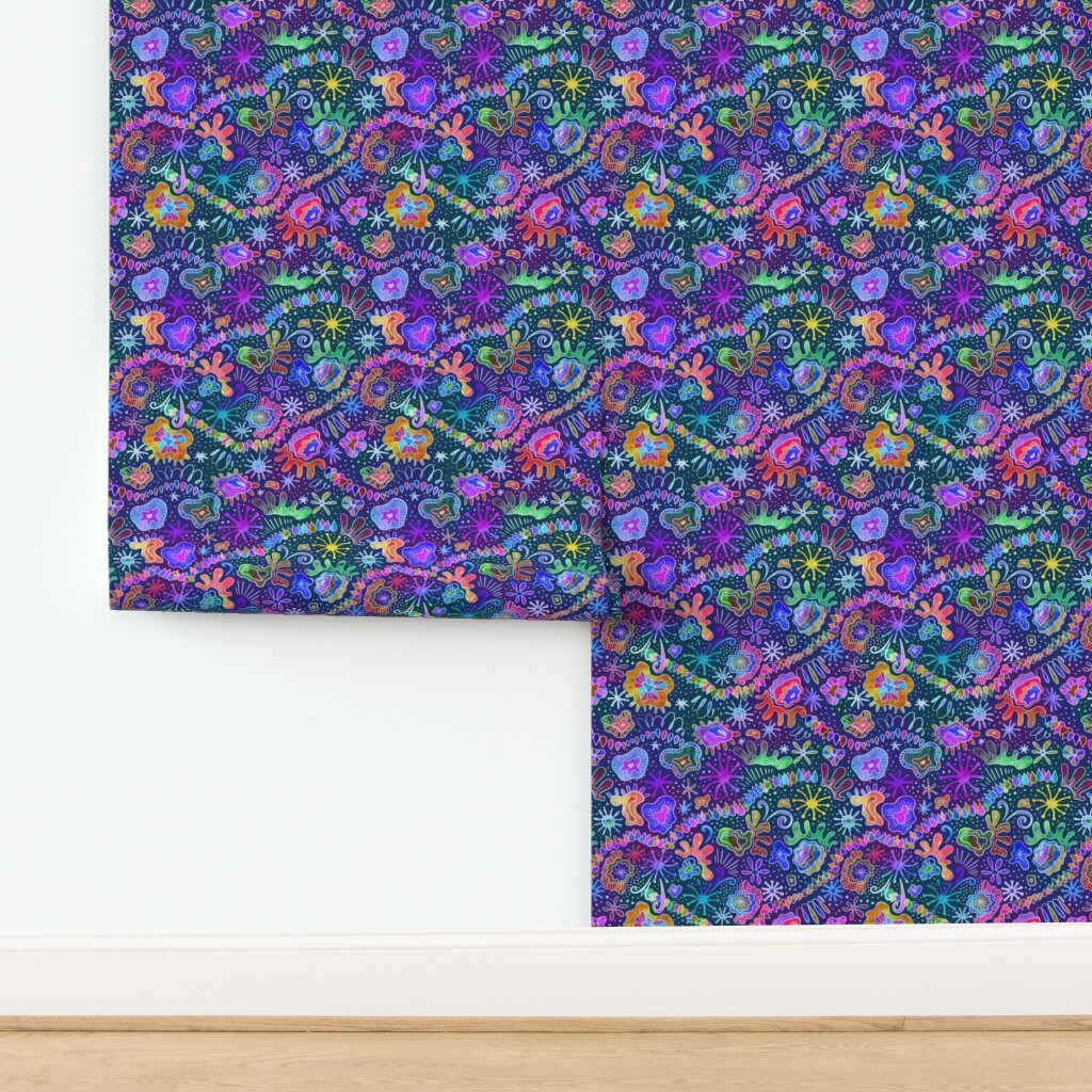 Coopercraft Microscopic Worlds Fantasy Nature Kaleidoscope Colorful Batik Unique Purple Green Purple Green Bugs Insects Custom Removable Wallpaper by Spoonflower Peel & Stick Wallpaper 2FT Wide