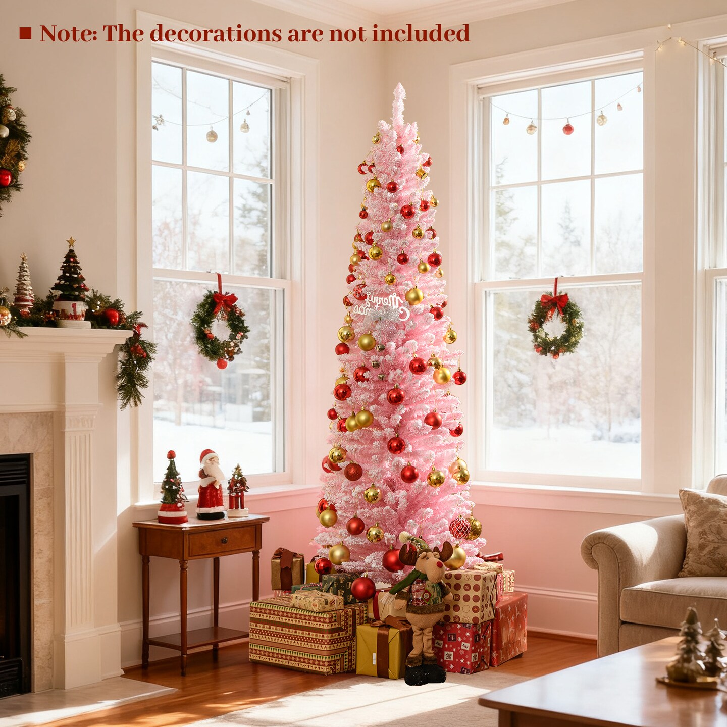 Pink PVC and Metal 6 ft Artificial Christmas Tree with 460 Flocked Tips
