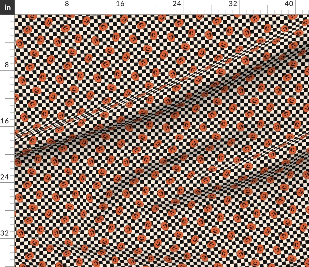 Various Fabrics by the Yard or Fat Quarter Halloween Pumpkin Checkered Jack O Lantern Spooky Trick Or Treat Fall Autumn October Custom Printed Fabric by Spoonflower