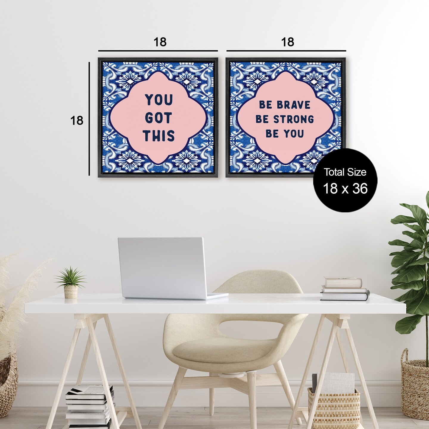 Stupell Industries Encouraging Words on Boho 2 Piece Black Framed Floater Canvas Set, design by Lettered and Lined