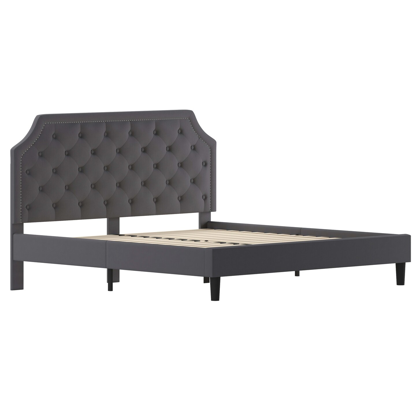 Merrick Lane Provence Platform Bed with Slatted Support Contemporary Tufted Upholstery with Accent Nail Trim