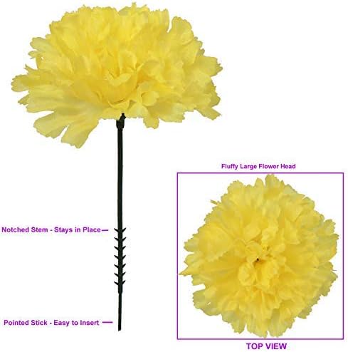 Artificial Carnation Picks, 5-Inch, 3.5&#x22; Wide, Box of 200, Yellow, Realistic Silk Flowers, Spring Floral Picks, Parties &#x26; Events, Home &#x26; Office Decor, Floral Home by Artificial Flowers