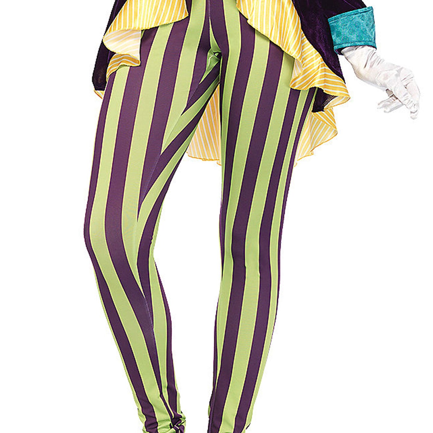 Womens Wicked Joker Costume Sequin Velvet Jacket With Bow Tie And Striped Leggings