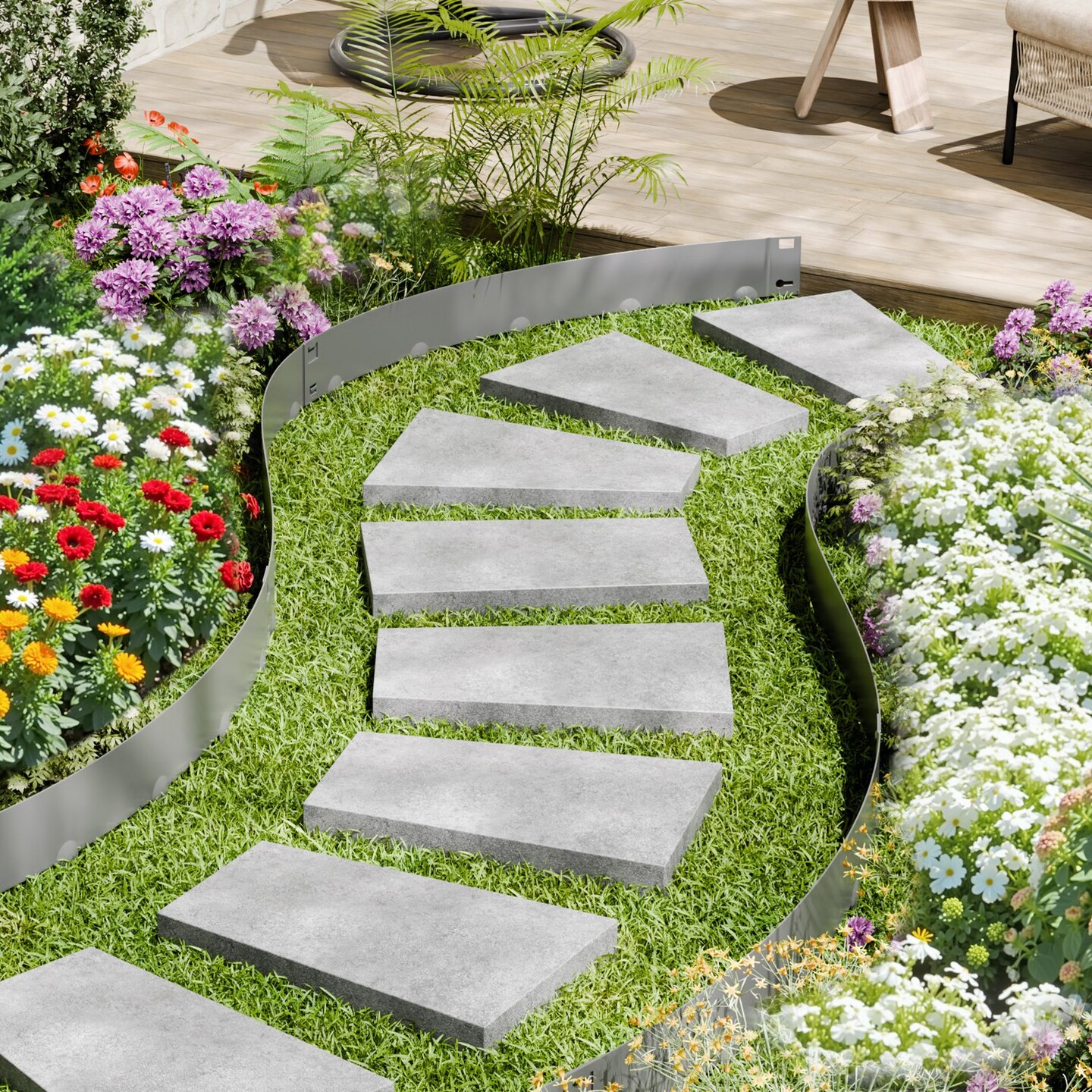 5-Piece Dark Grey Galvanized Steel Garden Edging Yard Border for Lawn Flowerbeds and Paths