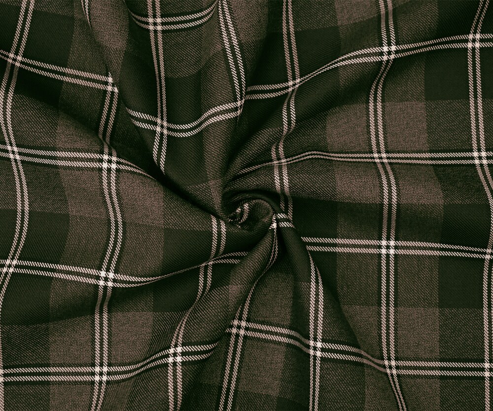 Brown-Black-White Wool Poly Plaid Woven Twill Suiting Fabric By the Yard