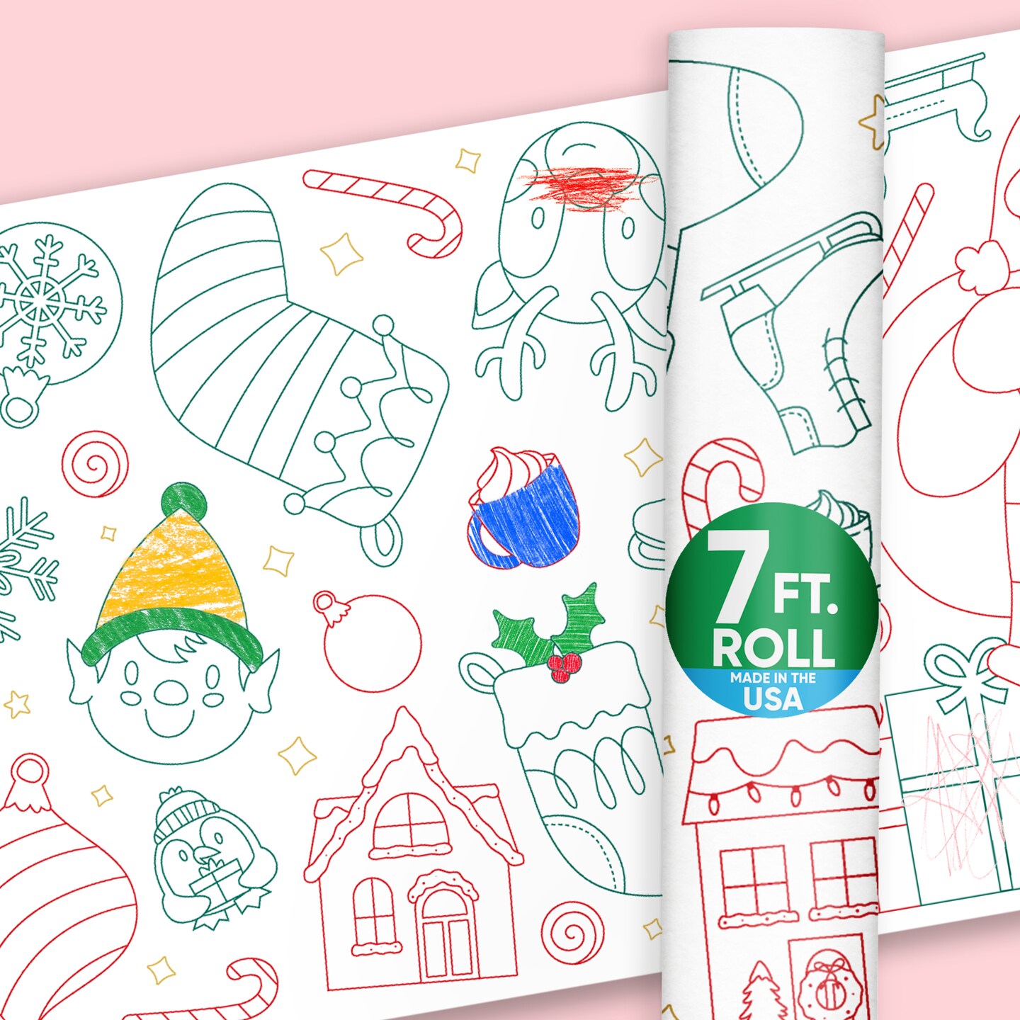 Big Dot of Happiness Very Merry Christmas Coloring Table Runner, 7ft Long Craft Activity Table Runner for Kids &#x26; Family, Giant Coloring Page - 1 Roll