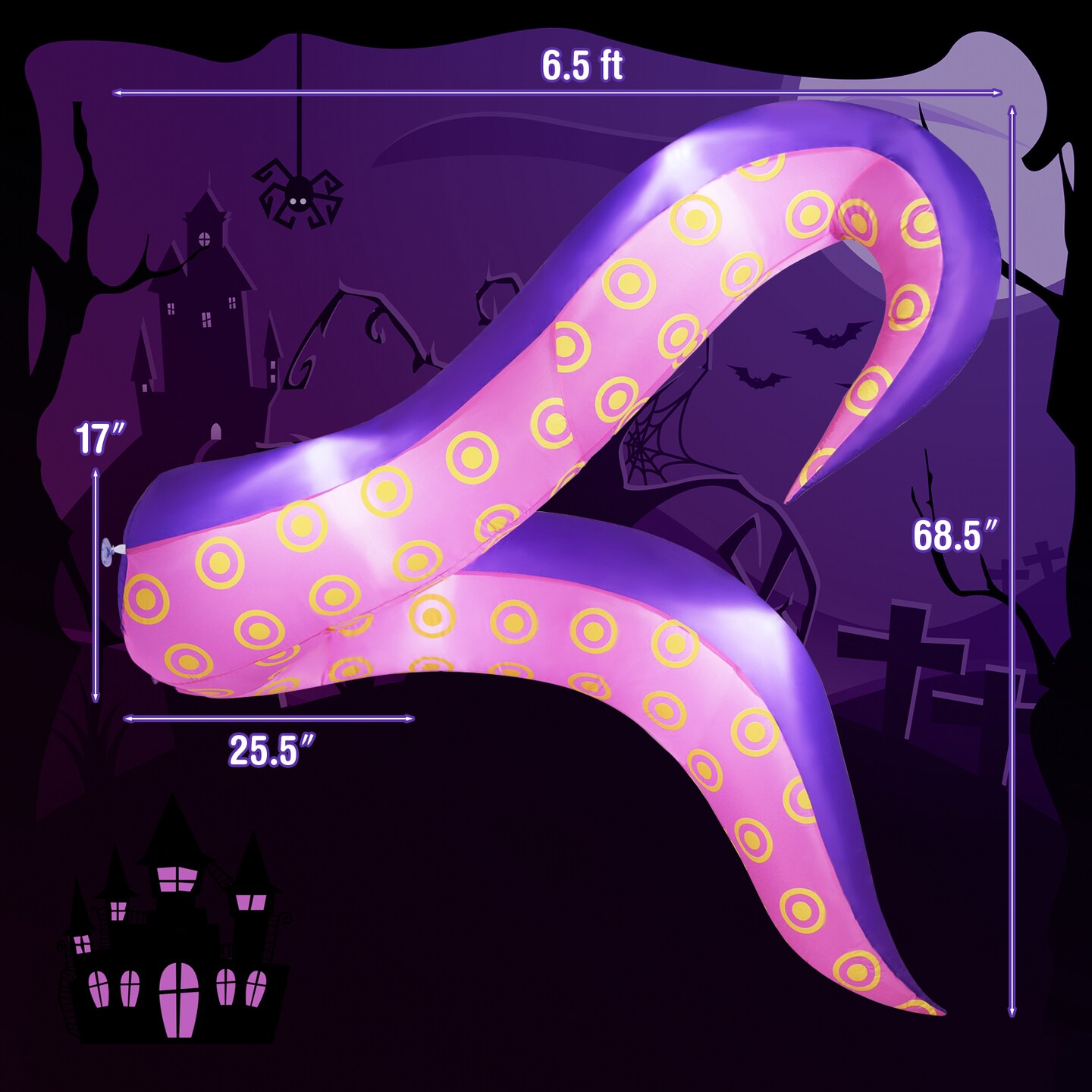 Pink-Blue LED Inflatable Halloween Tentacles with Glowing Lights &#x2013; 6.5 ft