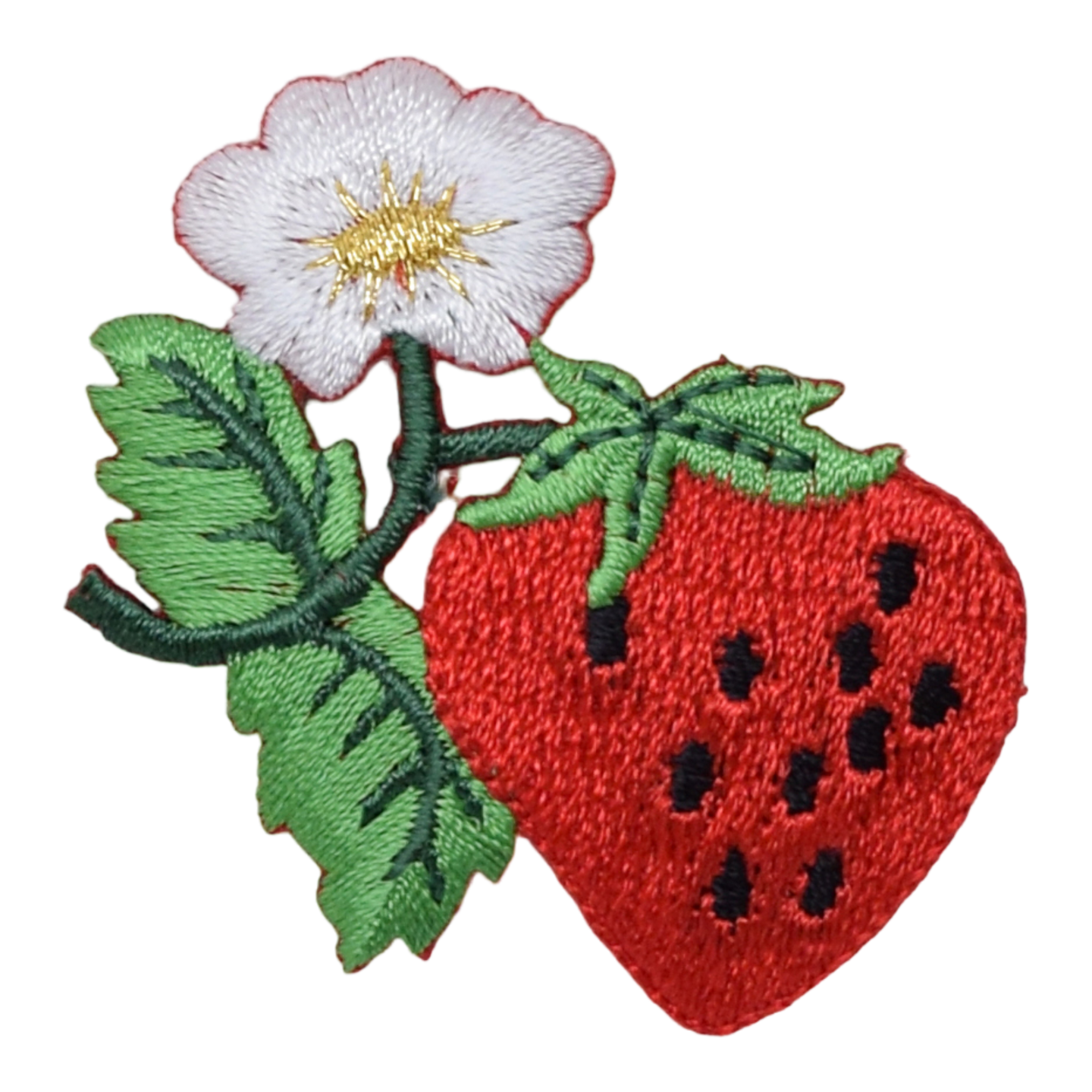 Strawberry with White Flower Blossom, Fruit, Embroidered, Iron on Patch