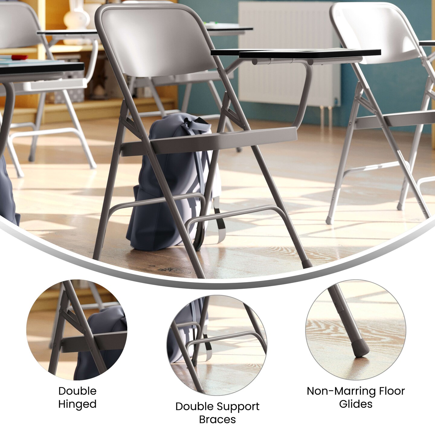 Emma and Oliver 2 Pack Premium Steel Folding Chair with Left Handed Tablet Arm