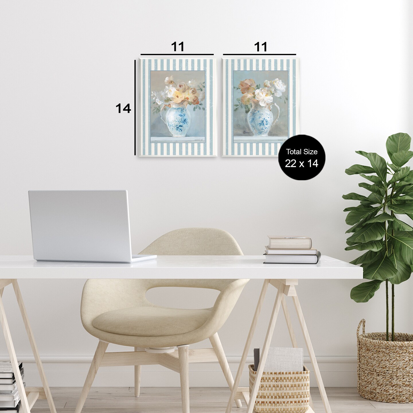 Stupell Industries Heirloom Bouquet on Stripes 2 Piece Wall Plaque Art Set, design by Danhui Nai