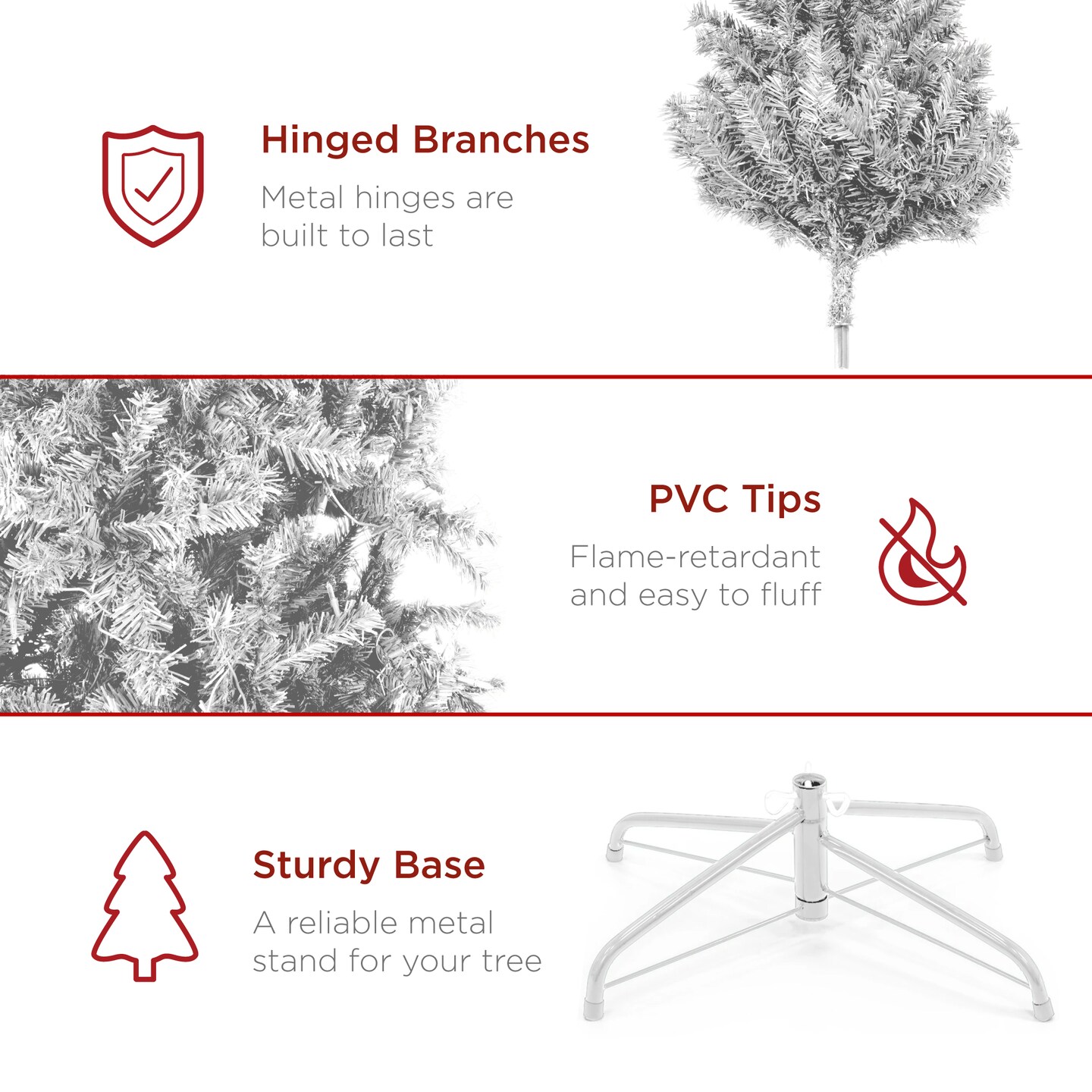 Best Choice Products Artificial Christmas Tree, Premium Unlit Spruce Design, Dense Branches &#x2013; White Spruce