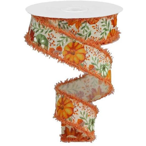 1.5&#x22; Pumpkin Foliage Drift Ribbon: Cream (10 Yards)