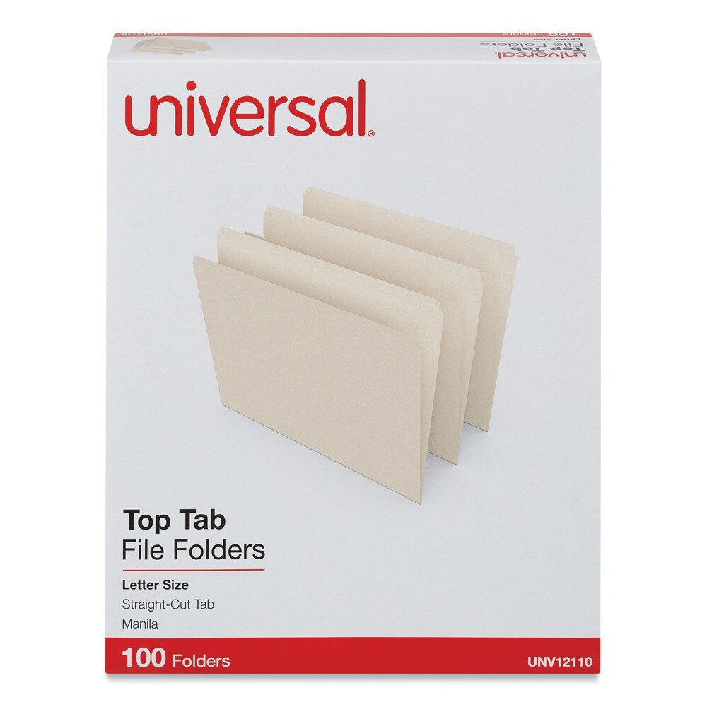 Universal Straight Top Tab File Folders - Letter Size, Manila (100/Box)