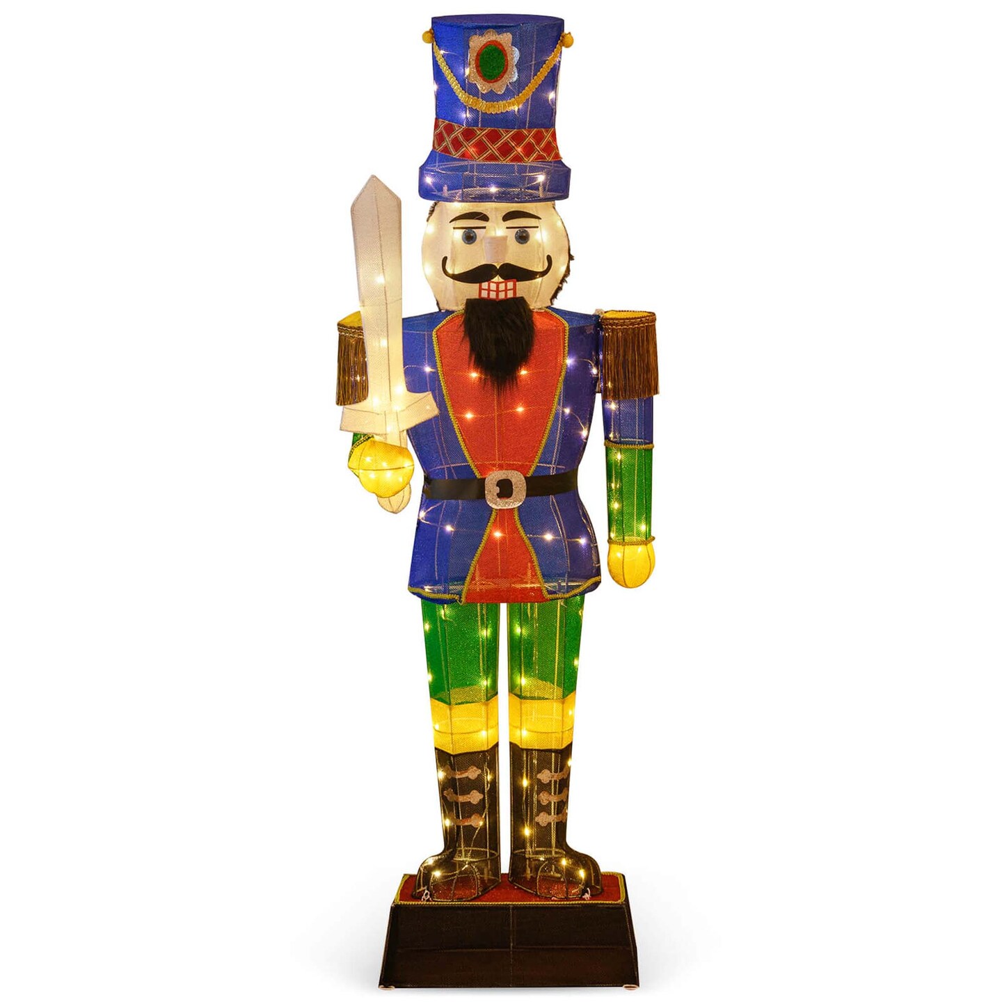 Costway 6 ft Pre-Lit Nutcracker with Sword 110 LED Lights Zip Ties & Ground Stakes
