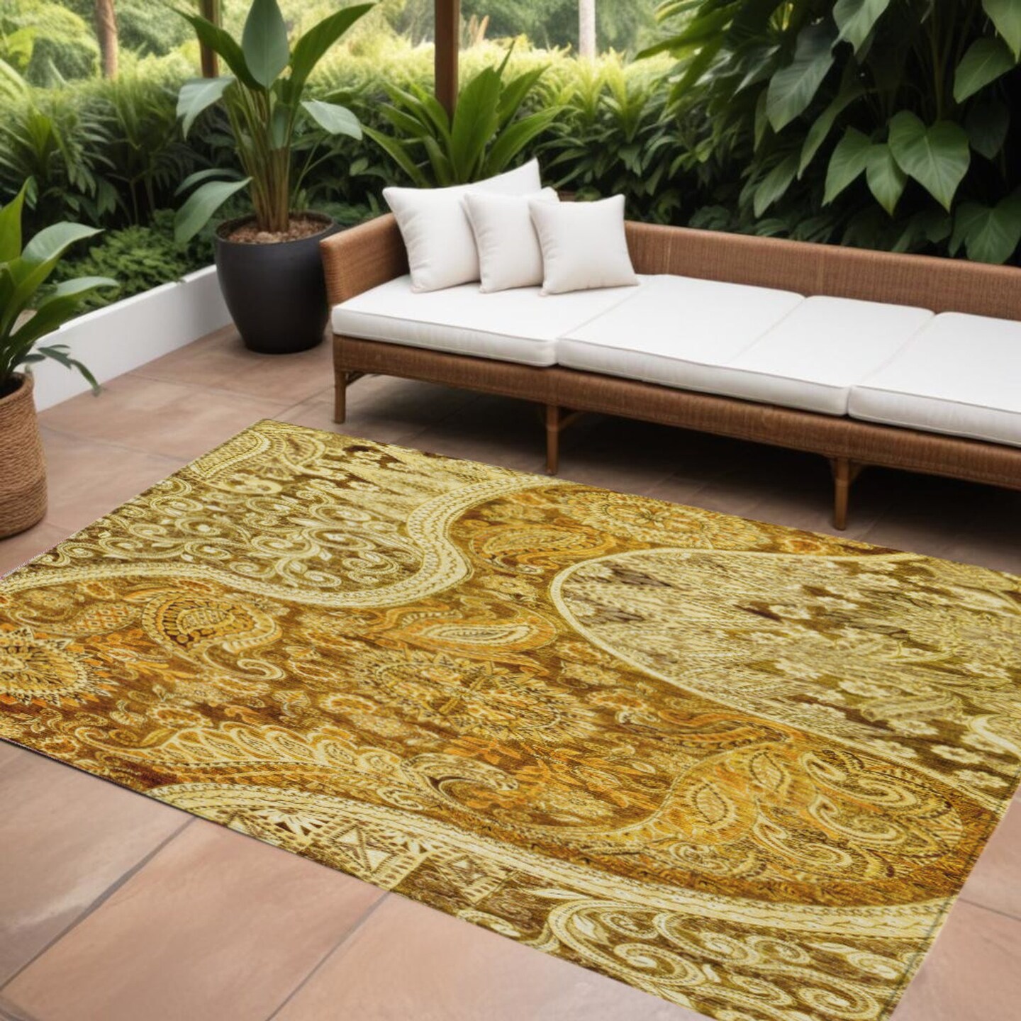 Edge Collections - 9' x 12' - Brown - Floral Medallion Washable Area Rug for Indoor and Outdoor Use - 1 Piece