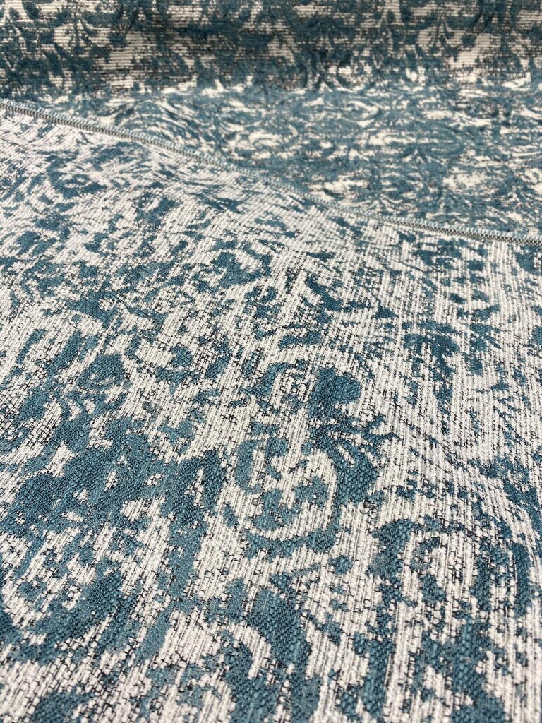 1 Yard Upholstery Chenille Fabric Aqua Teal Damask Soft Durable 100% Polyester 54 Inch Width