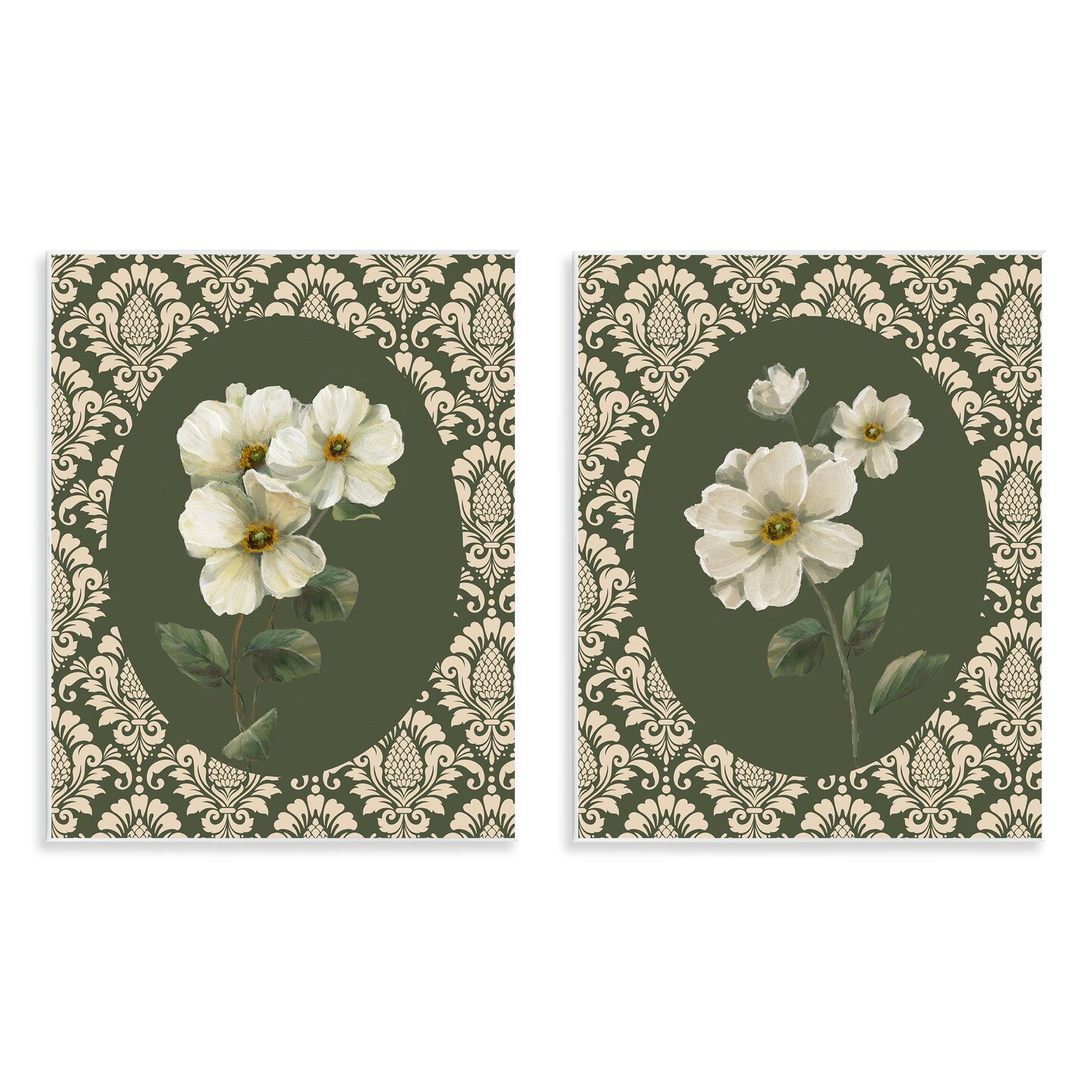 Stupell Industries Fancy Lace White Florals 2 Piece Wall Plaque Art Set, design by Nan