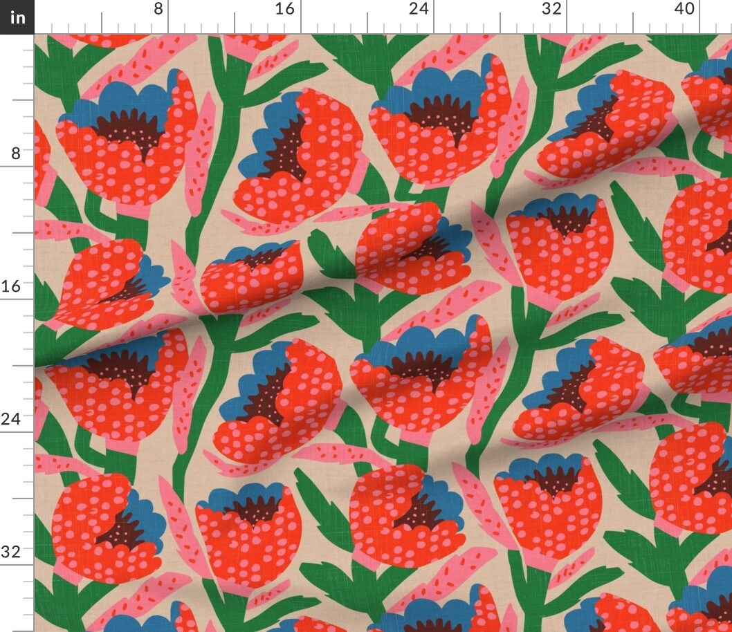 Bohemian Bold Folk Art Abstract Floral Dots Botanical Leaves Abstract Floral Boho Large Scale Peony Scandi Custom Printed Fabric by Spoonflower Various Fabrics by the Yard or Fat Quarter