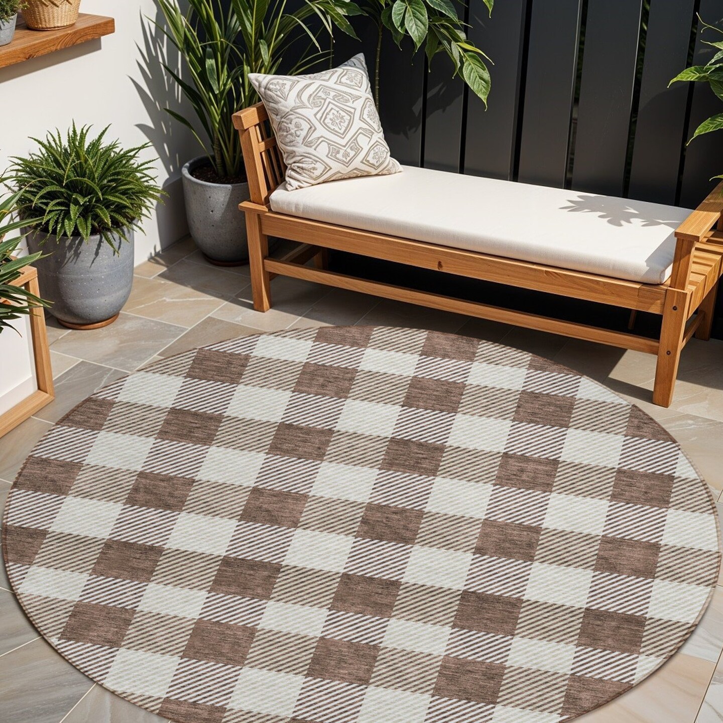 Edge Collections - 8' - Brown - Area Rug Washable for Indoor and Outdoor Use Plaid - 1 Piece