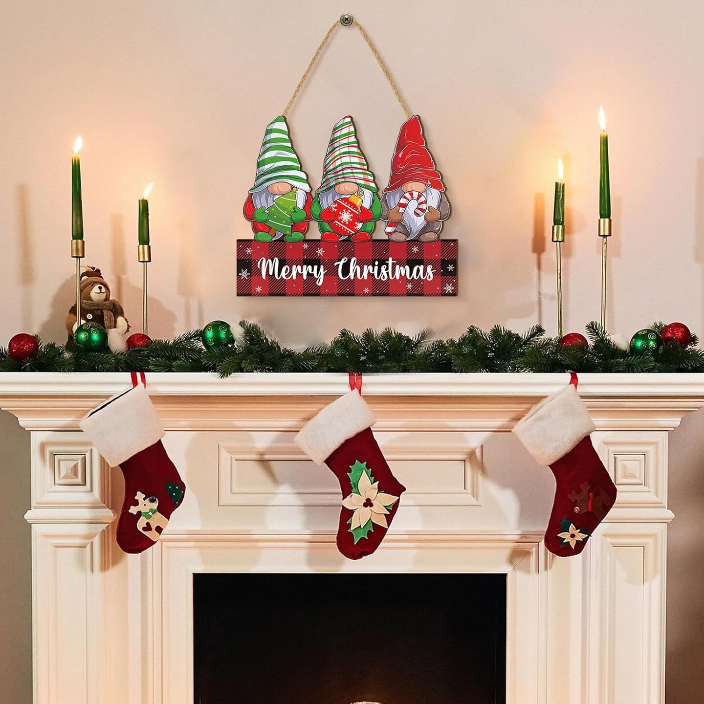 1 Set Merry Christmas Door Sign Decor Christmas Welcome Sign Rustic Gnomes Wood Hanging Sign Wooden Holiday Decor for Christmas Winter Porch Home Front Door Yard Wall Indoor Outdoor