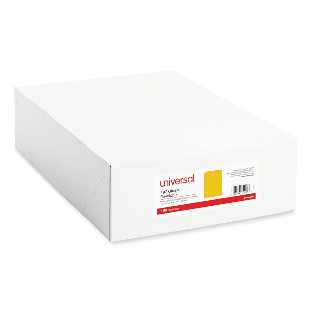 Universal 10 in. x 13 in. 32-lb. #97 Square Flap Kraft Clasp/Gummed Envelope - Brown (100/Box)