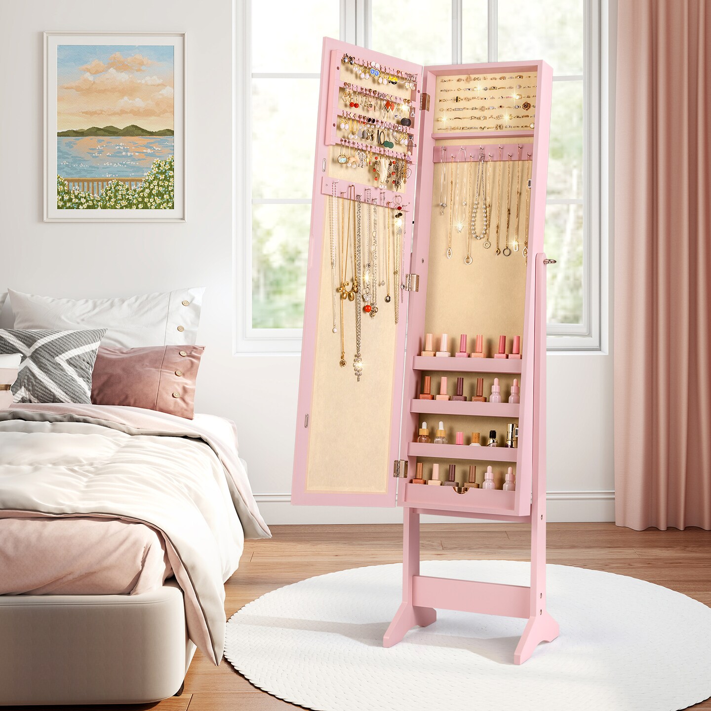 MDF Jewelry Cabinet with Full-Length Tilting Mirror and Storage