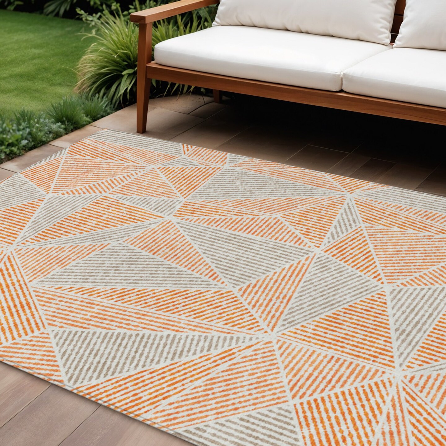 Edge Collections - 10' x 14' - Orange - Geometric Area Rug for Indoor and Outdoor Use Washable - 1 Piece