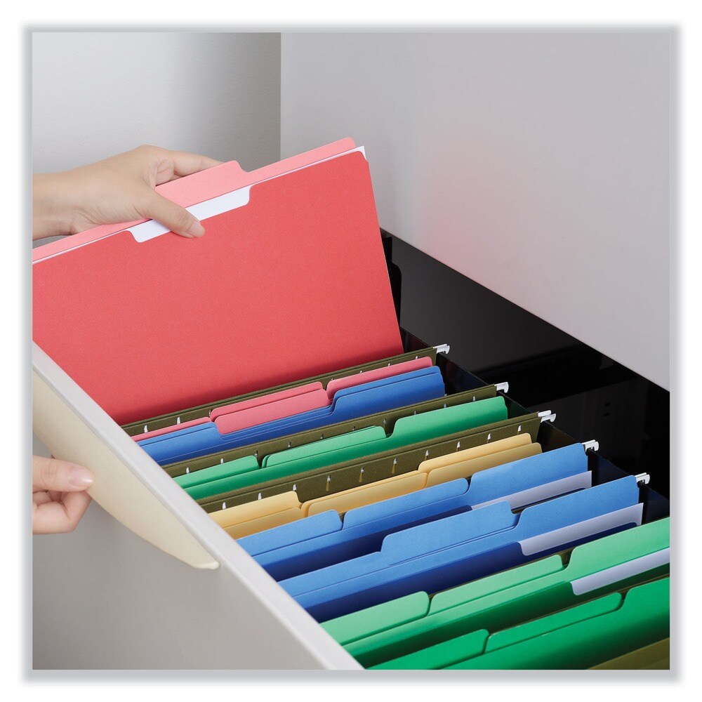 Universal 1/3-Cut Tabs Deluxe Colored Top Tab File Folders - Letter Size, Red/Light Red (100/Box)