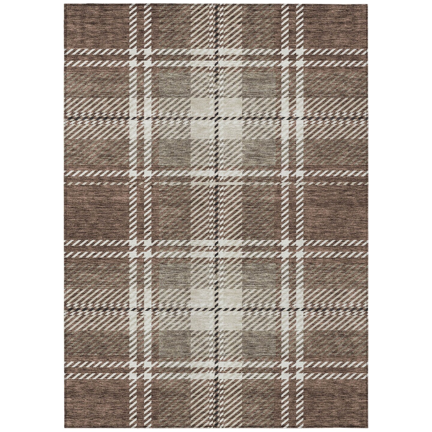 Edge Collections - 5' x 8' - Brown - Plaid Floor Rug for Indoor and Outdoor Spaces - 1 Piece