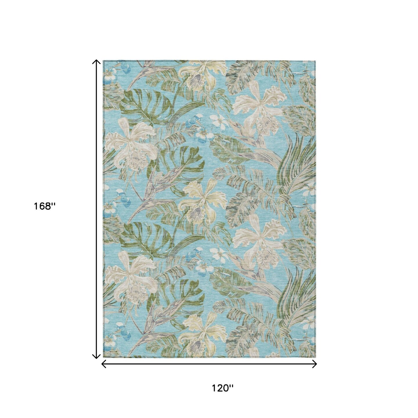 Edge Collections - 10' x 14' - Blue - Washable Botanical Leaves Area Rug for Indoor and Outdoor Use - 1 Piece