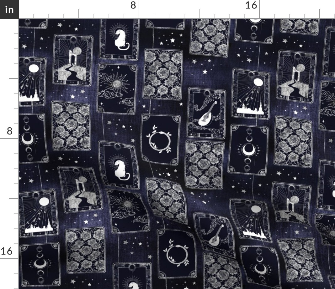 Gothic Halloween Dark Blue Stars Sun Spooky Magic Roses Moon Witch October Custom Printed Fabric by Spoonflower Various Fabrics by the Yard or Fat Quarter