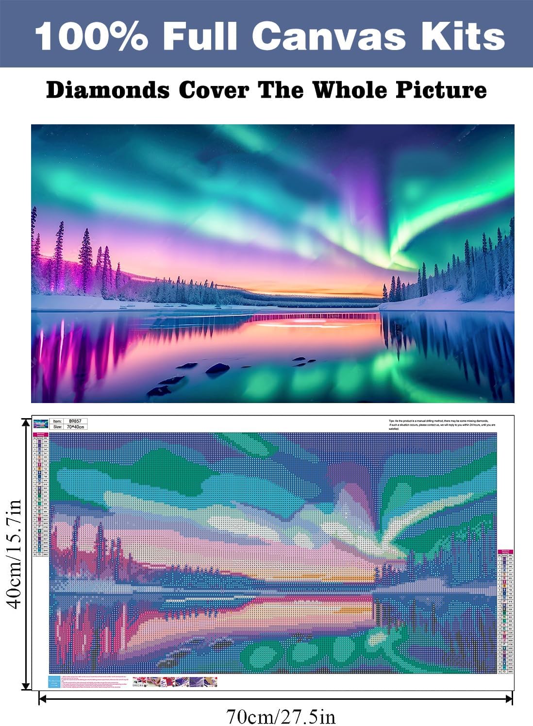 5D Large Diamond Art Painting for Adults-Aurora Diamond Painting Kits for Adults,DIY Lake Full Drill Crystal Rhinestone Arts Crafts,Gem Art for Home Wall Decor 28 X16in