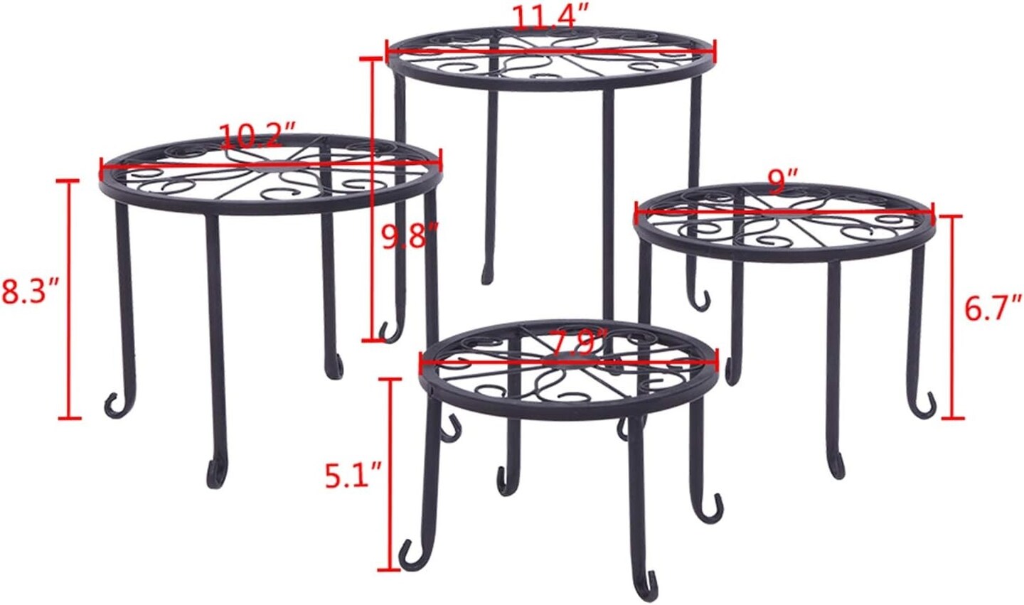 4-in-1 Round Pattern Metal Plant Stand &#x26; Flower Pot Rack
