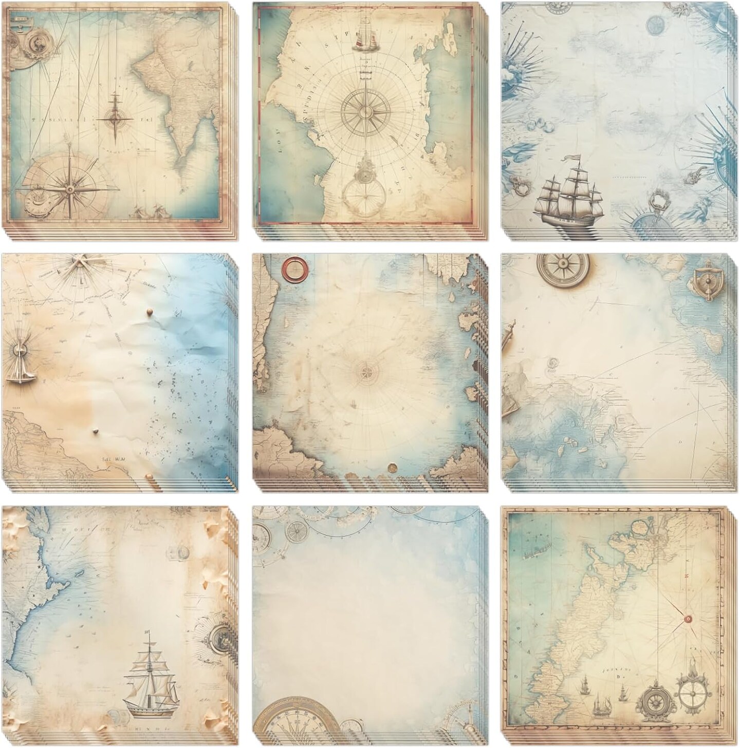 9 Pieces Vintage Nautical Sticky Notes Self-Adhesive Nautical Sticky Notes Cute Vintage Nautical Sticky Note Pads Office Supplies for School Student Kids Classroom Party Favor