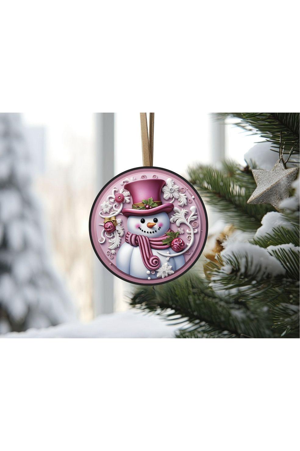 Pink Snowman Top Hat Round Sign - Wreath Enhancement