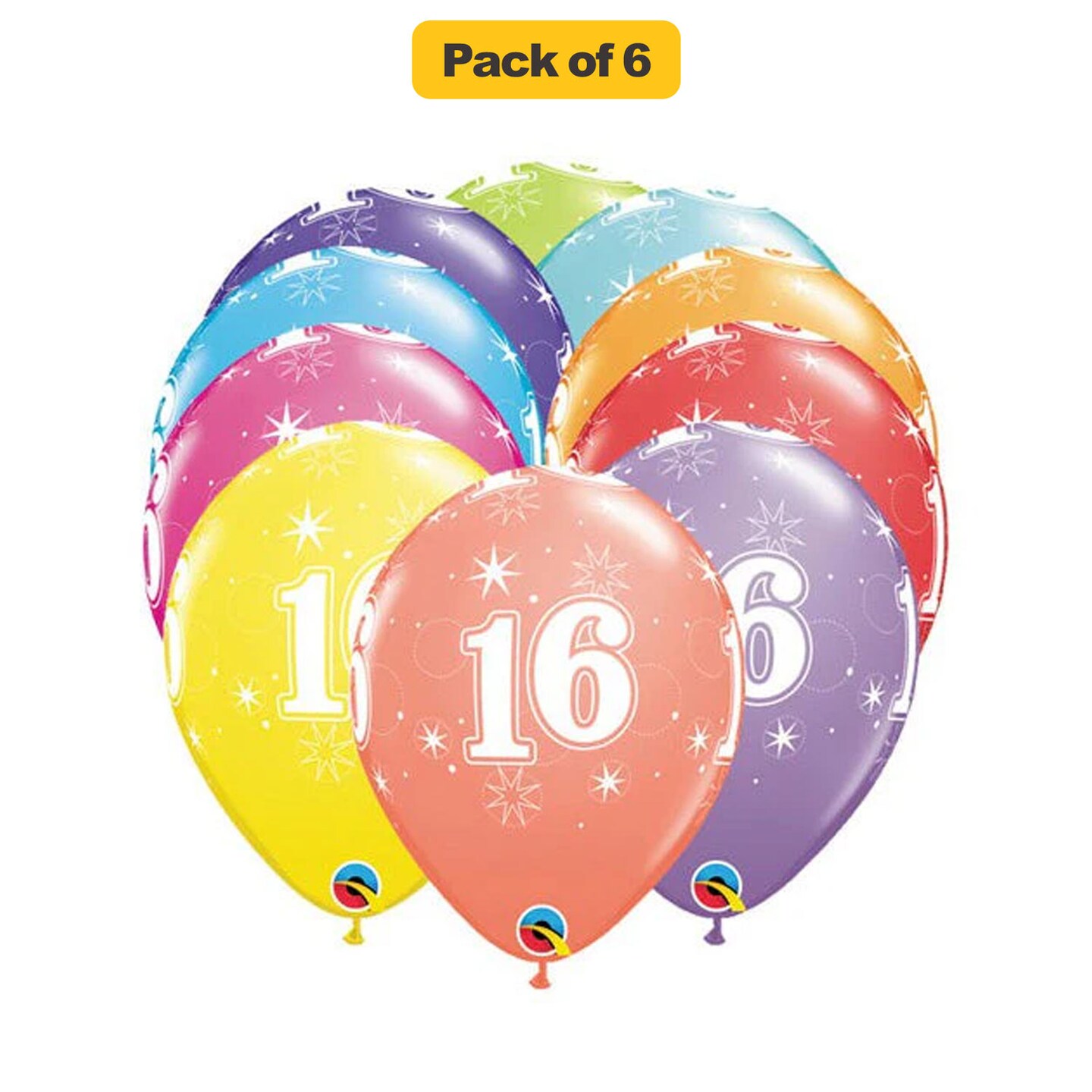 16 A Round Latex Balloons 11&#x22; 6 Pack 16th Birthday Anniversary Party Balloons