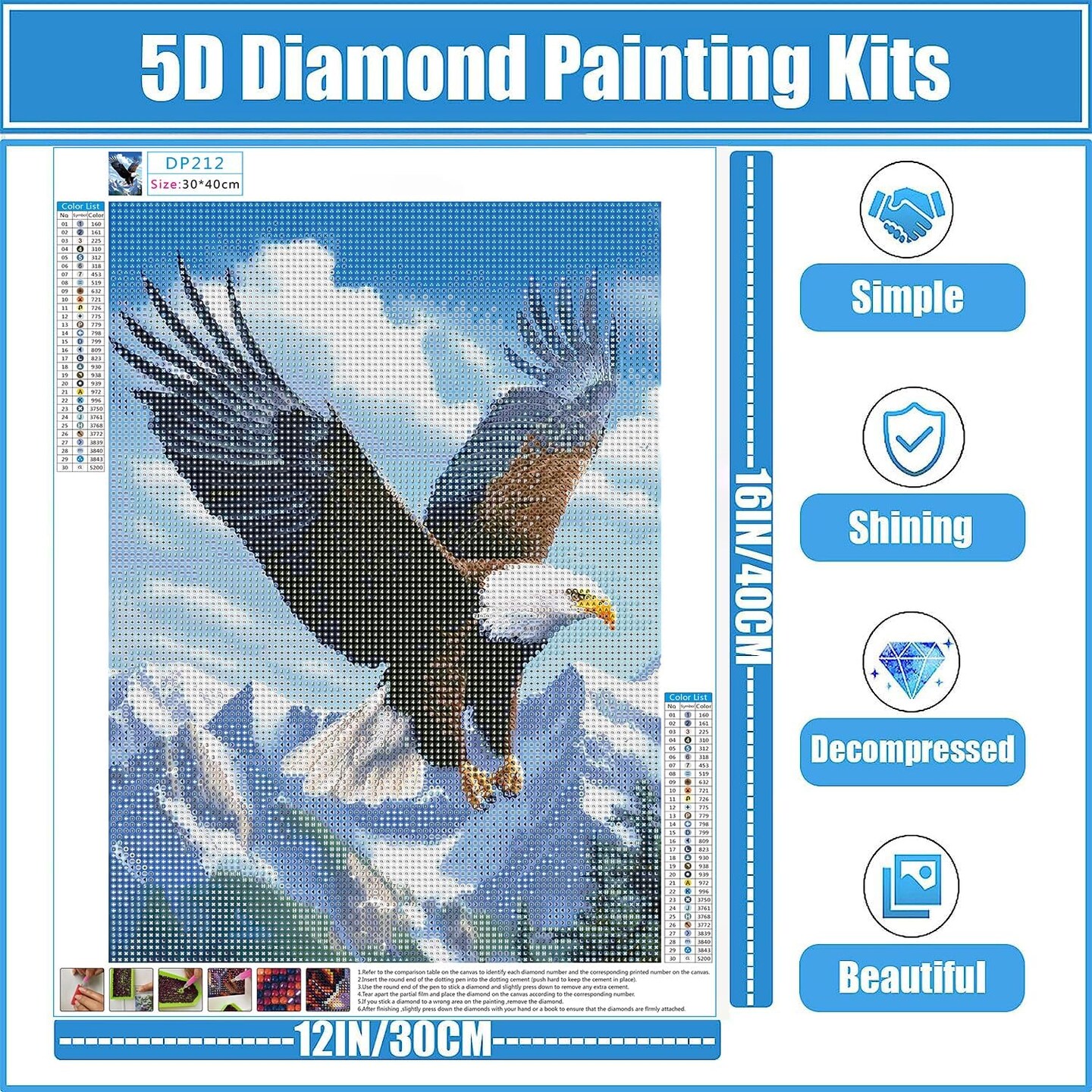 Hawk Diamond Art Kits for Adults &#x26;Beginner, Animals Diamond Painting, 5D Gem Art Painting Kits with Round Diamonds, Eagle&#x26;Mountain Diamond dots for Home Wall Gift Decor (12x16inch)