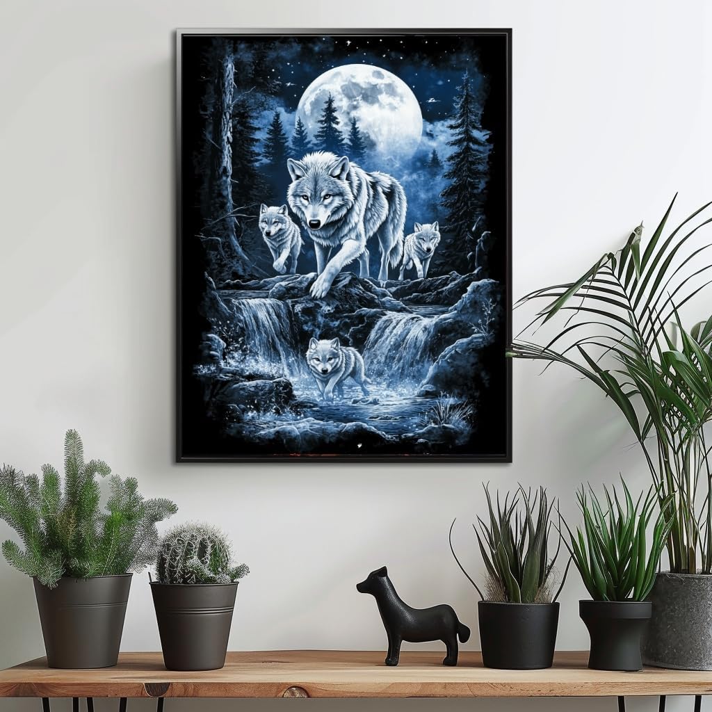 Diamond Art Kits for Adults Full Drill Round Diamond Painting Kits for Beginners Craft Kits for Home Wall Decor Gifts 11.8x15.7inch(Wolves)