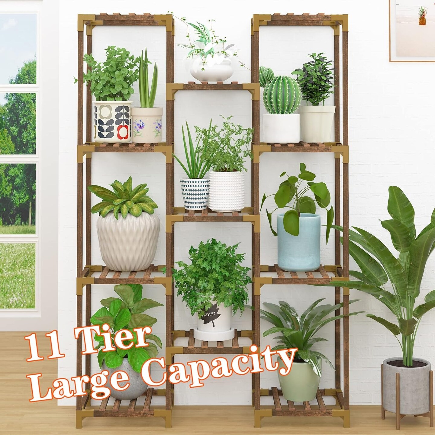 Multi-Tier Wooden Plant Stand with 11 Potted Flower Display Shelf