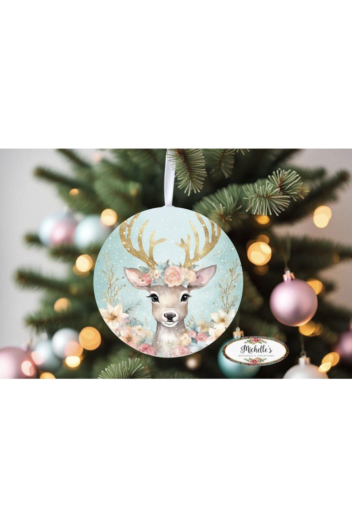 Pastel Watercolor Reindeer Christmas Sign - Wreath Enhancement