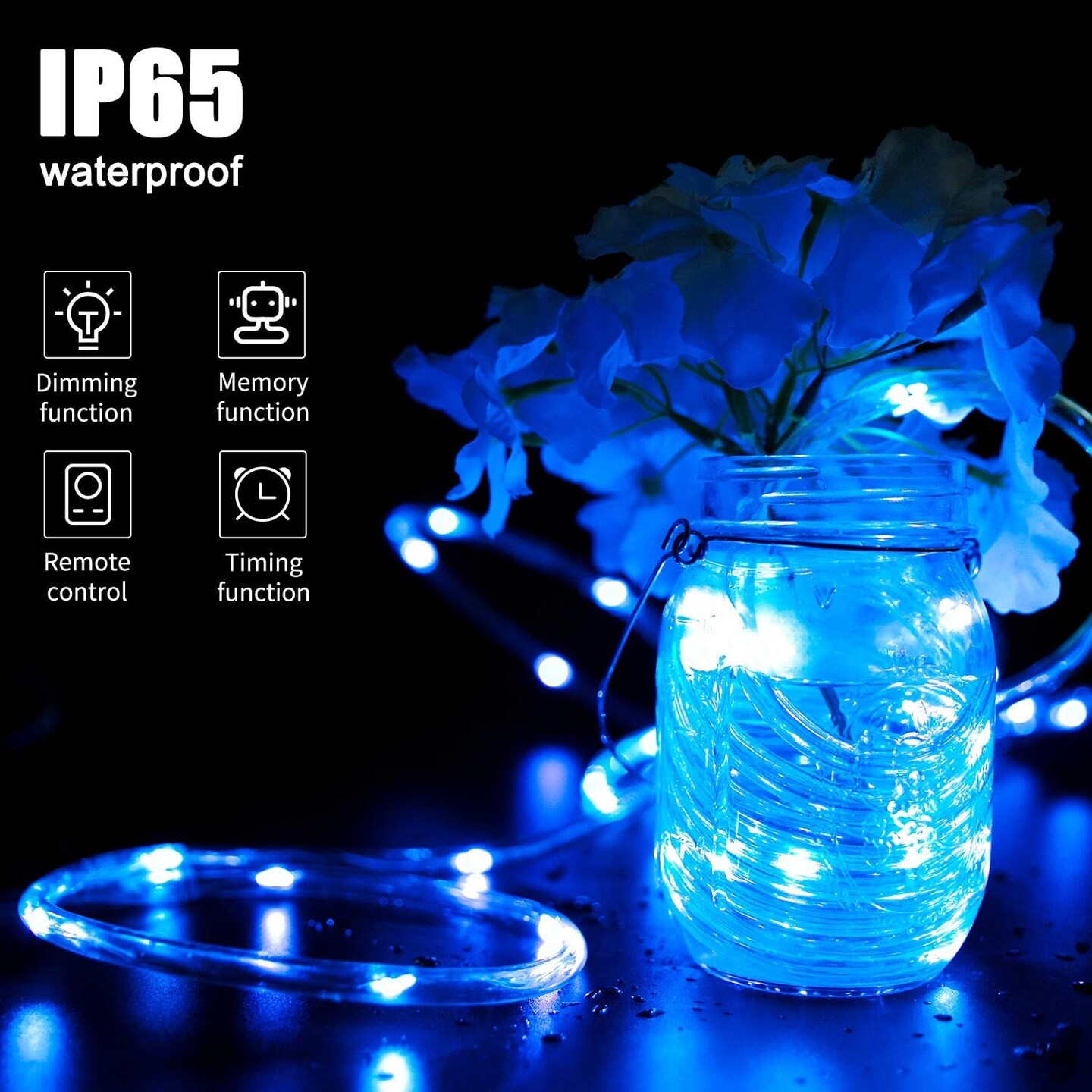 Color Changing Rope Lights Outdoor, String Lights with Plug &#x26; Remote, Twinkle String Lights Indoor Bedroom, Waterproof LED Rope Lights for Outside,16 Colors