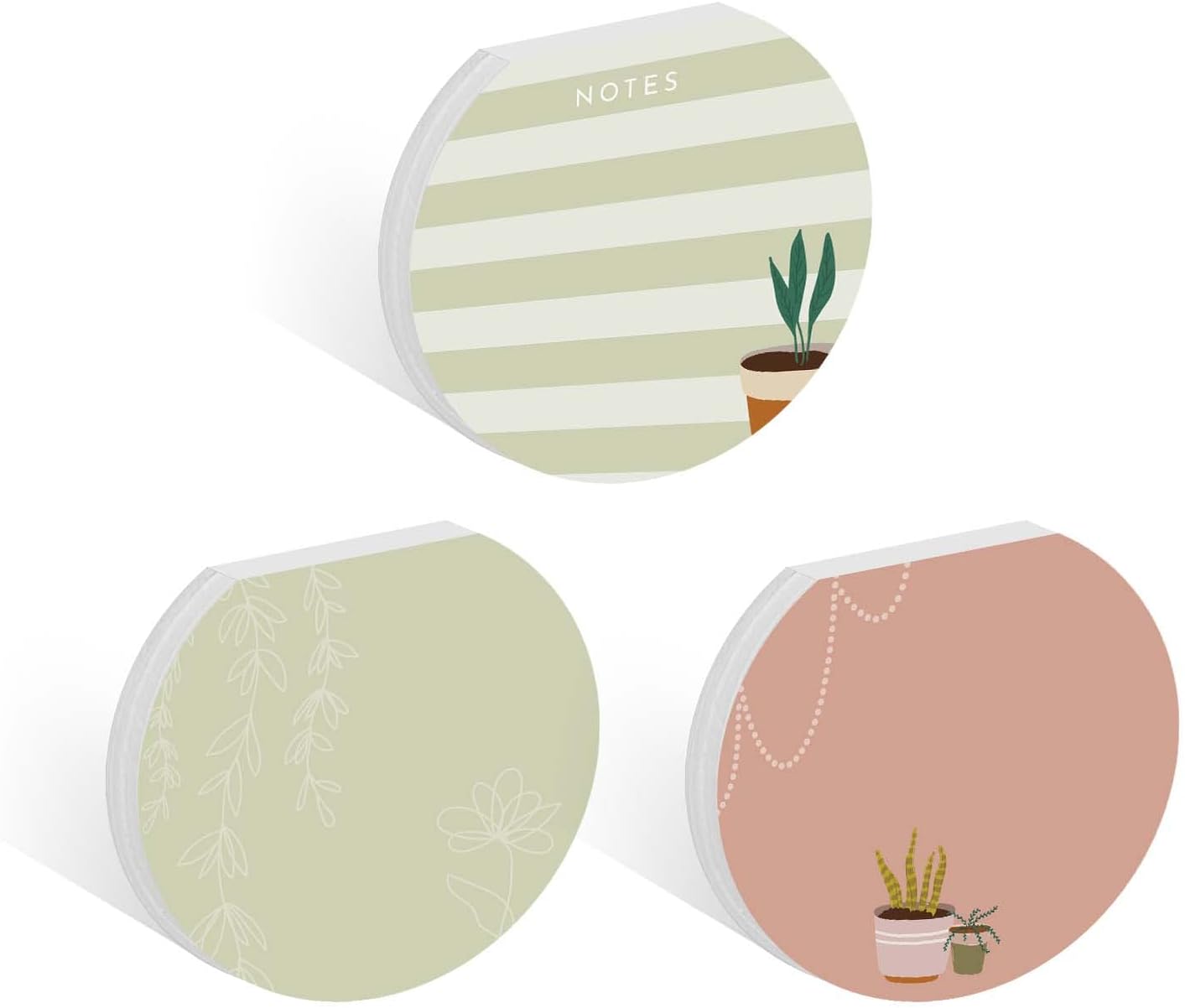 Plant Theme Sticky Note Pad Assortment/Set of 3 Round Flat Top Plant Lady Note Pads / Succulent Sticky Notes / 50 Sheets Per Pad